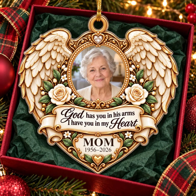 Custom Photo Memorial Heart Wings Christmas Decor Gifts - Personalized Acrylic Ornament