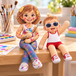Custom Mini Me And Pet Family, Sister, Coworkers Gifts - Personalized Poseable Plush Doll