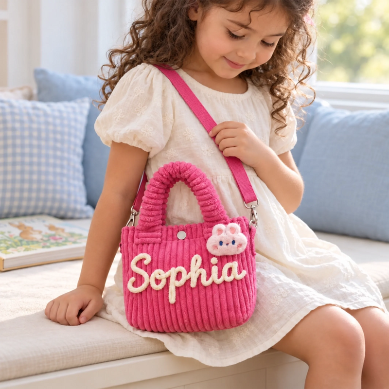Custom Name and Cute Charm Gifts for Kids - Personalized Corduroy Crossbody Bag