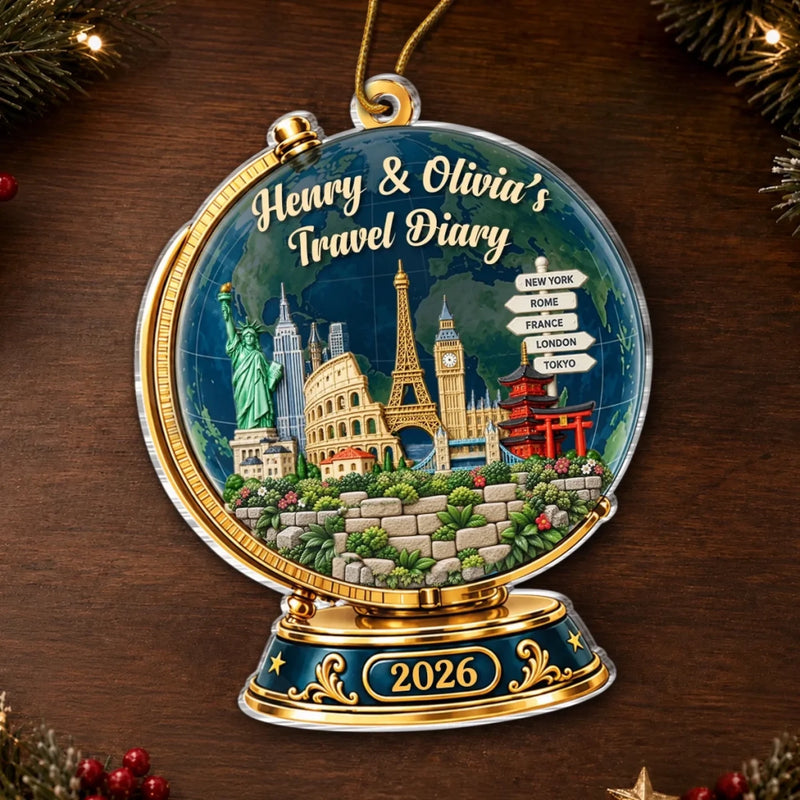 Custom Photo Travel Diary Globe Couple Christmas Gifts - Personalized Ornament