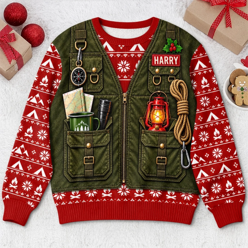 Custom Photo Merry Campmas Camping Christmas Gifts for Him - Personalized Ugly Sweatshirt