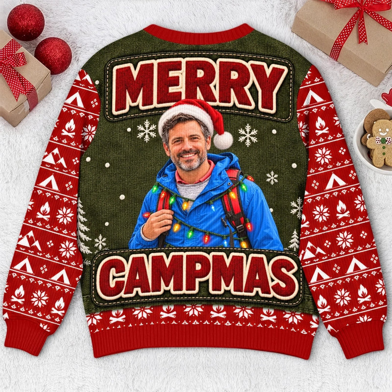 Custom Photo Merry Campmas Camping Christmas Gifts for Him - Personalized Ugly Sweatshirt