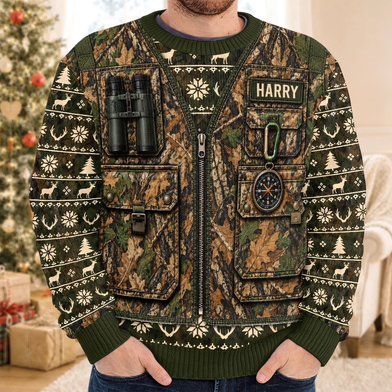 Custom Photo Merry Huntmas Hunting Christmas Gifts for Him - Personalized Ugly Sweatshirt
