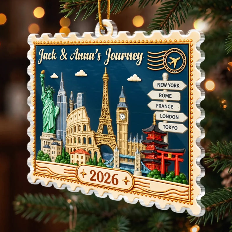Custom Photo Travel Destinations Postage Stamp Couple Christmas Gifts - Personalized Ornament