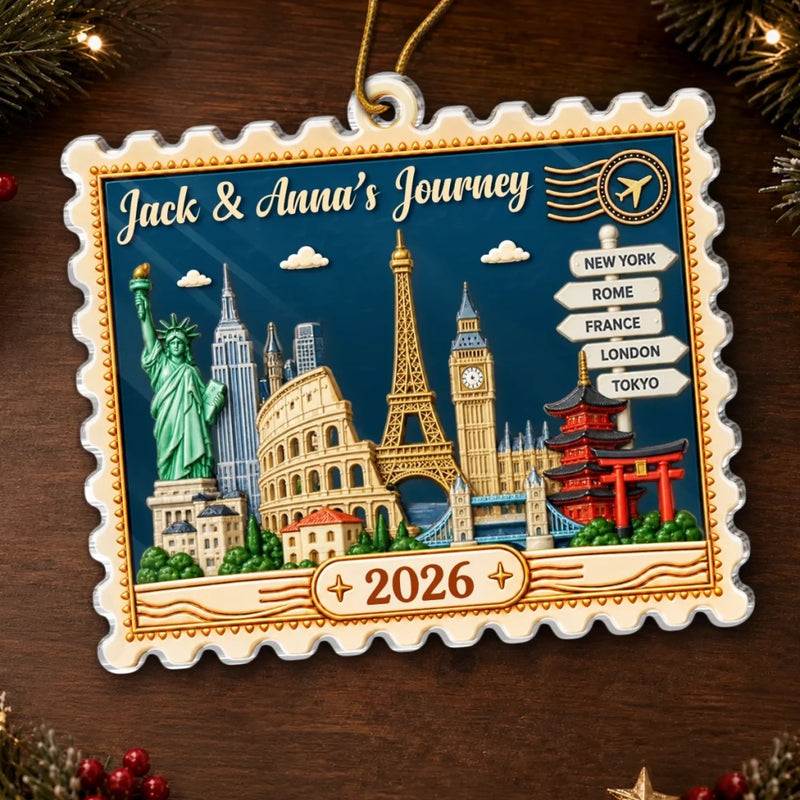 Custom Photo Travel Destinations Postage Stamp Couple Christmas Gifts - Personalized Ornament