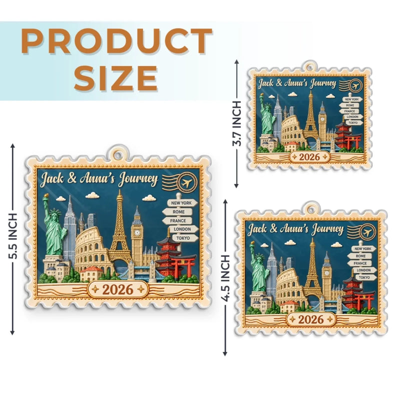 Custom Photo Travel Destinations Postage Stamp Couple Christmas Gifts - Personalized Ornament