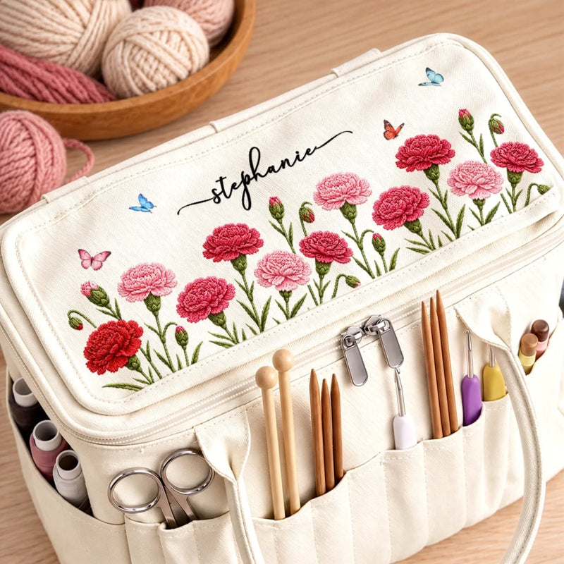 Custom Name Floral Embroidery Gifts For Women - Personalized Canvas Yarn Tote Bag