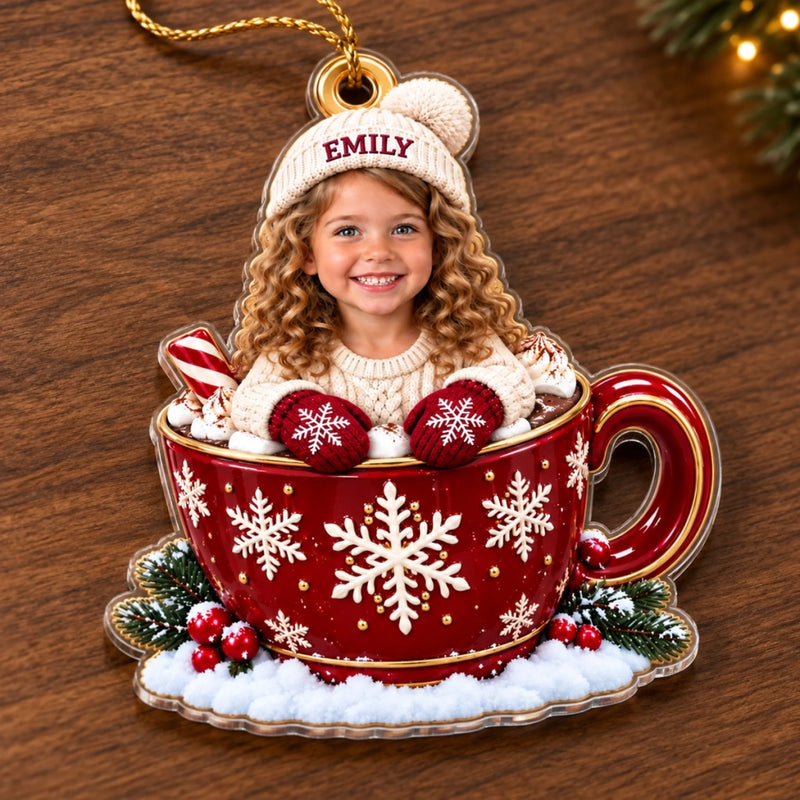 Custom Photo Hot Cocoa Kids Christmas Gifts - Personalized Acrylic Ornament