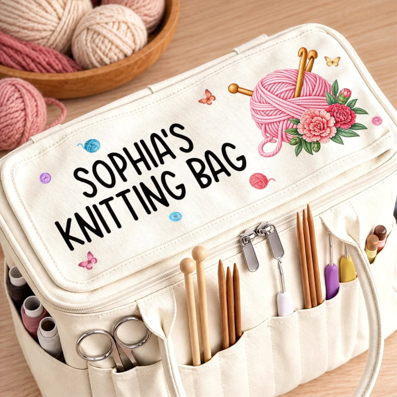 Custom Name Crochet Knitting Gifts For Yarn Lovers - Personalized Canvas Yarn Tote Bag