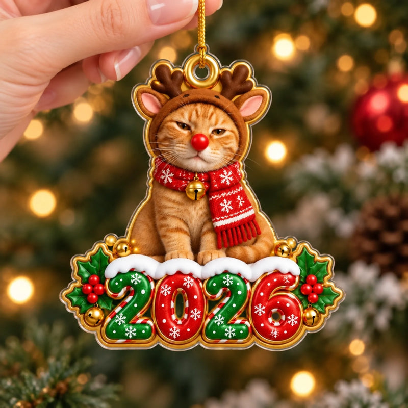 Custom Photo 2026 Reindeer Pet Christmas Decor - Personalized Acrylic Ornament