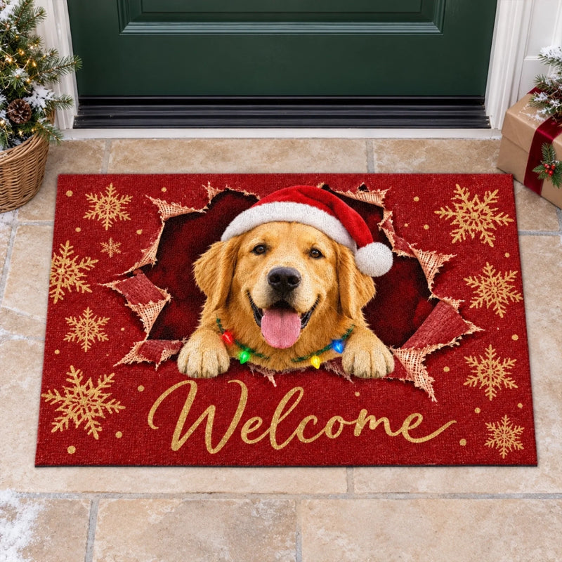 Custom Pet Photo Funny Christmas Door Gifts For Dog And Cat Lovers - Personalized Decorative Mat