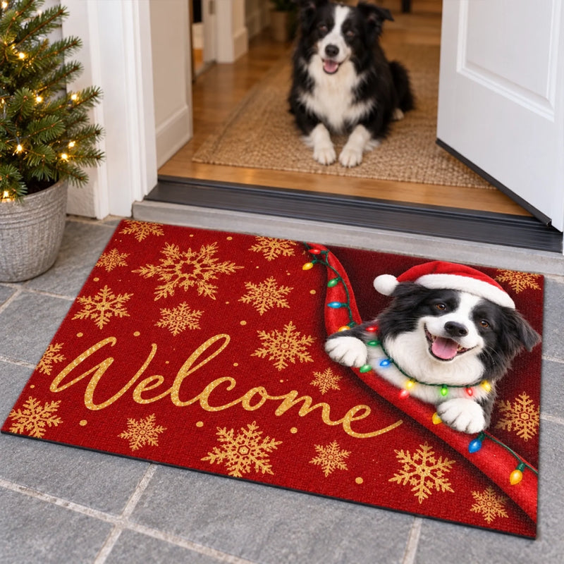 Custom Pet Photo Santa Paws Christmas Gifts For Dog And Cat Lovers - Personalized Decorative Mat