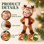 Custom Photo 2026 Reindeer Costume Kids Christmas Gifts - Personalized Acrylic Ornament