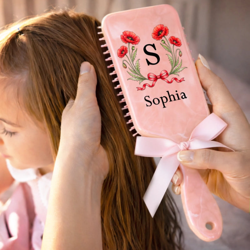 Custom Floral Wreath Monogram Gifts for Her - Personalized Paddle Hair Brush