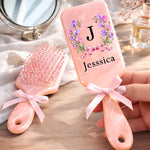 Custom Floral Wreath Monogram Gifts for Her - Personalized Paddle Hair Brush