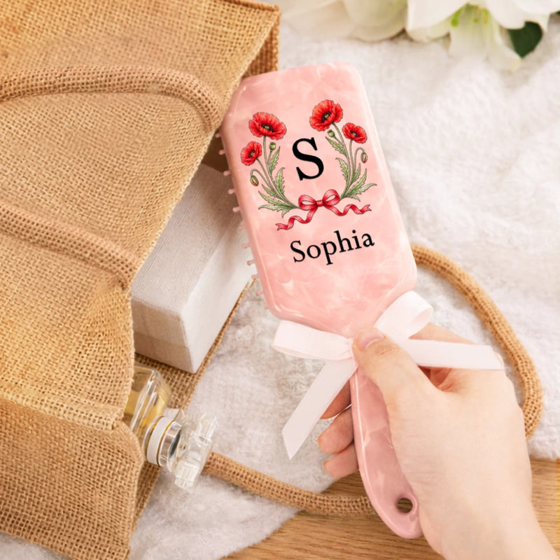 Custom Floral Wreath Monogram Gifts for Her - Personalized Paddle Hair Brush