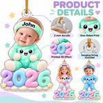 Custom Photo 2026 Pastel Pajama Kids Christmas Gifts - Personalized Acrylic Ornament