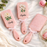Custom Pearl Effect Floral Name Gifts for Her - Personalized Paddle Hair Brush