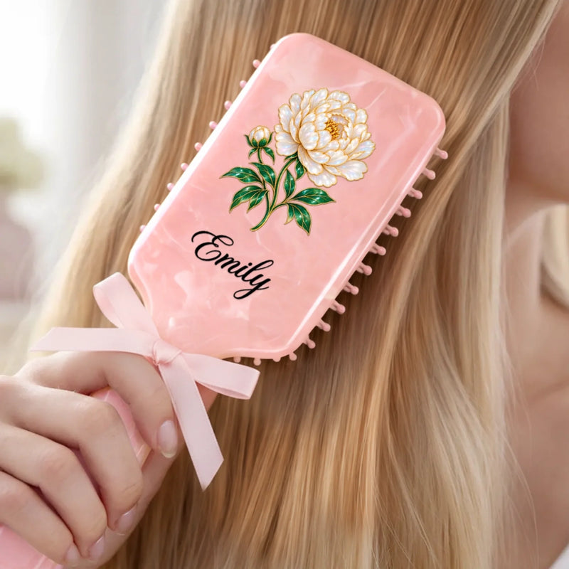 Custom Pearl Effect Floral Name Gifts for Her - Personalized Paddle Hair Brush