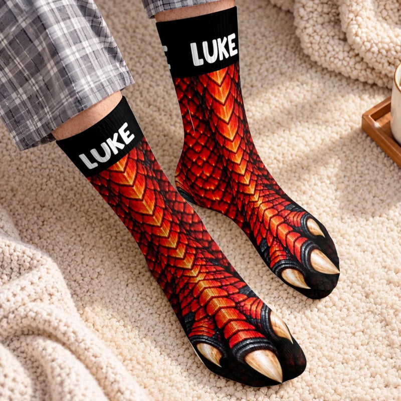 Custom Dragon Scales and Claws Gifts for Kids - Personalized Middle Tube Socks