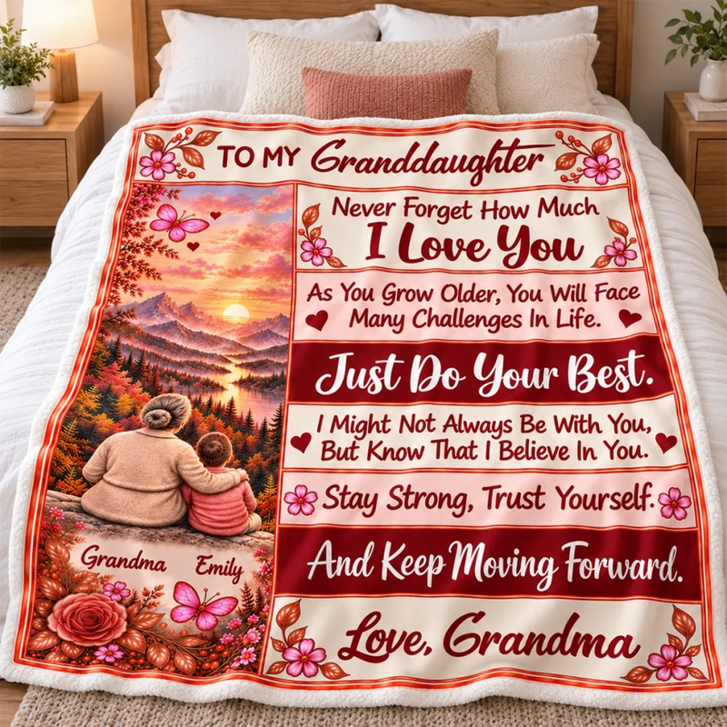 Custom Name Floral Sunset Gifts For Granddaughter - Personalized Blanket