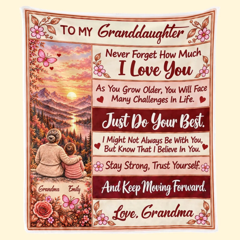 Custom Name Floral Sunset Gifts For Granddaughter - Personalized Blanket