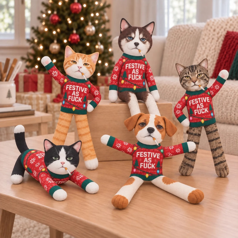 Custom Photo Pet Face Funny Ugly Christmas Sweater Gifts For Pet Lovers - Personalized Poseable Plush Doll