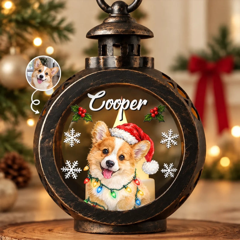 Custom Pet Photo Vintage Christmas Gifts For Dog And Cat Lovers - Personalized Candlelight Lantern Ornament