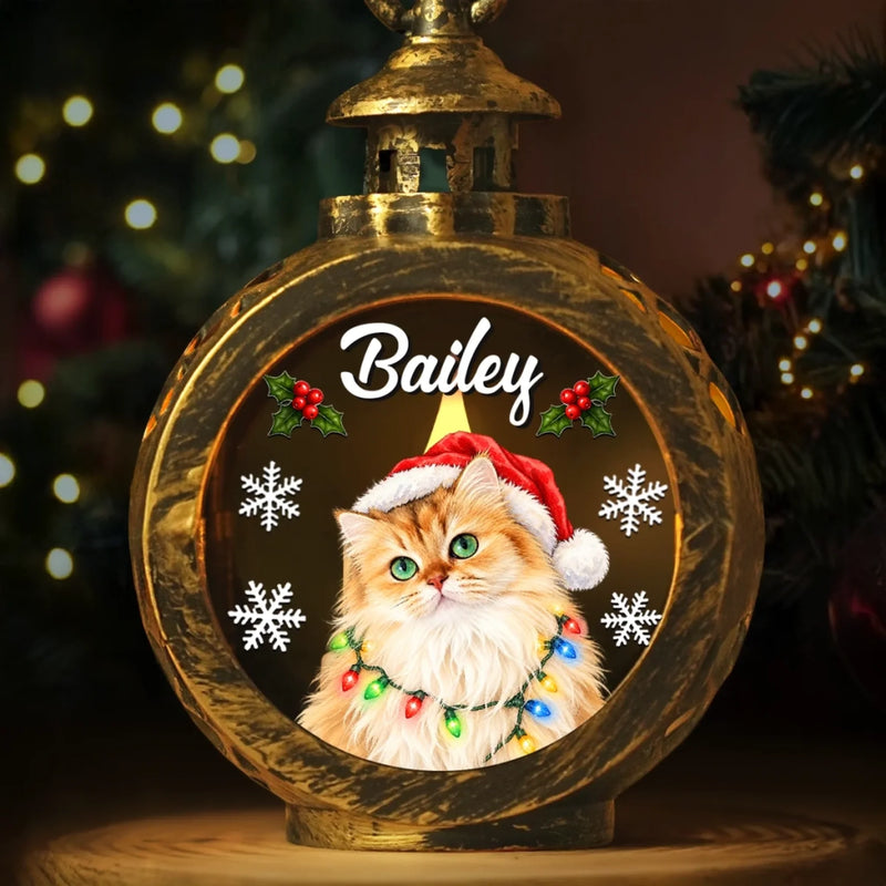 Custom Pet Photo Vintage Christmas Gifts For Dog And Cat Lovers - Personalized Candlelight Lantern Ornament