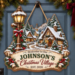 Custom Family Name Christmas Village Welcome Sign Gifts For Family - Personalized Wood Sign