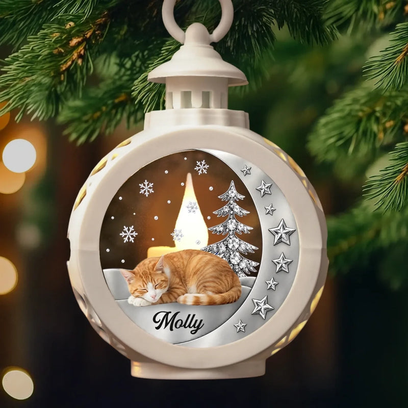 Custom Pet Photo Sleeping In Loving Memory Christmas Gifts For Dog And Cat Lovers - Personalized Candlelight Lantern Ornament