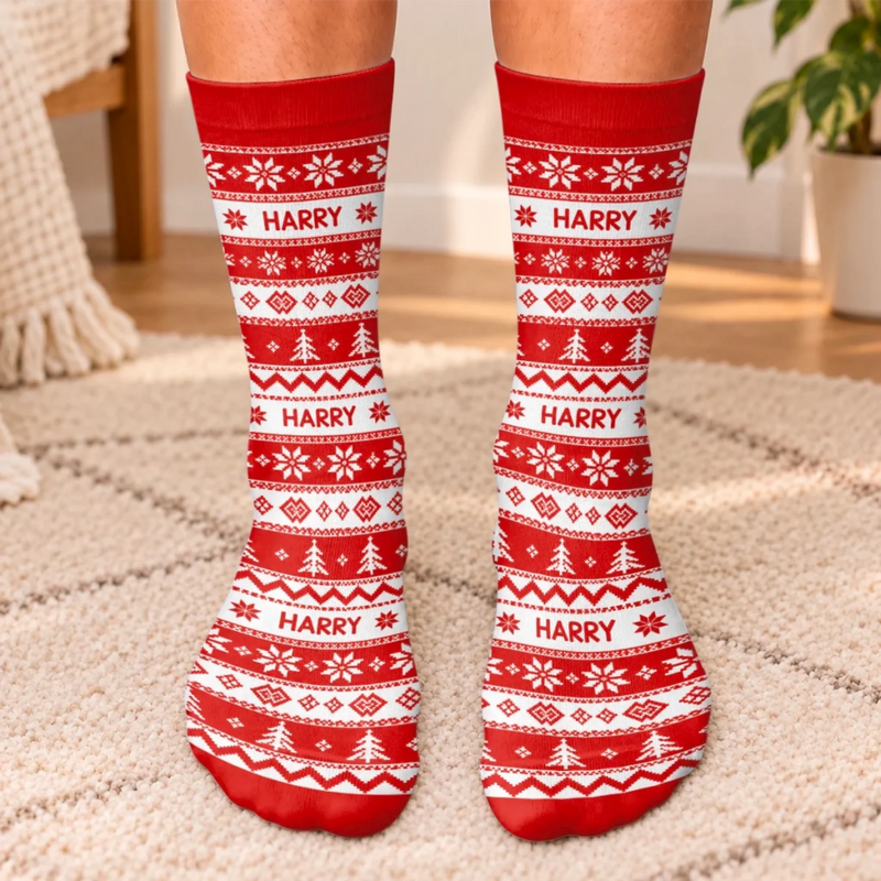 Custom Name Festive Pattern Family Christmas Gifts - Personalized Middle Tube Socks