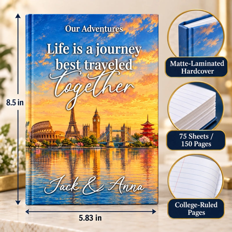 Custom Life Is A Journey Best Traveled Together Couple Gifts - Personalized Hardcover Journal
