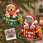 Custom Name Peeking Pet Gift Box Christmas Decor - Personalized Acrylic Ornament