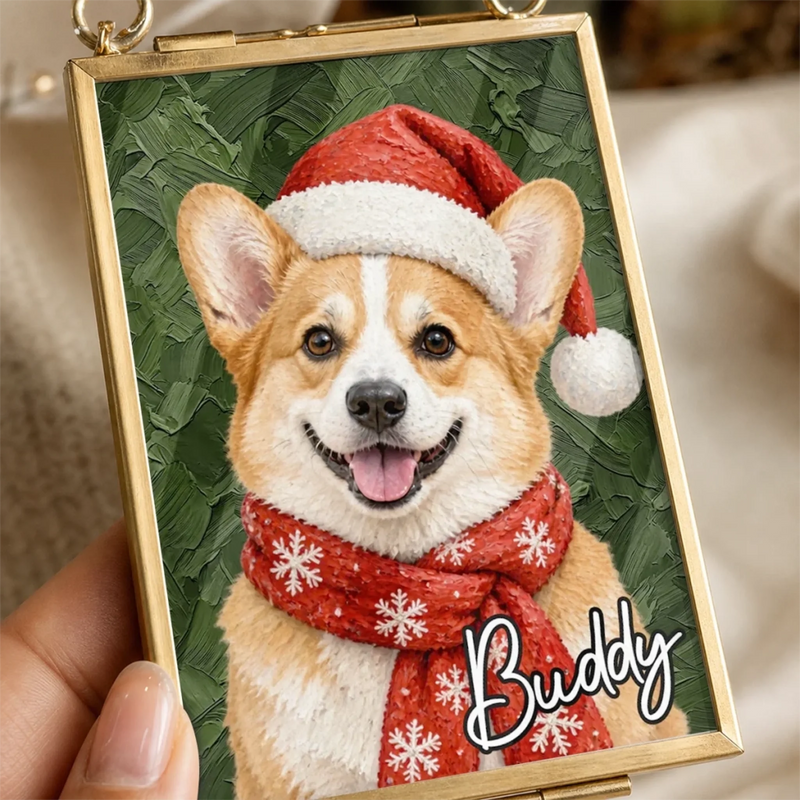 Custom Pet Photo Oil Painting Christmas Gifts for Dog And Cat Lovers - Personalized Frame Ornament