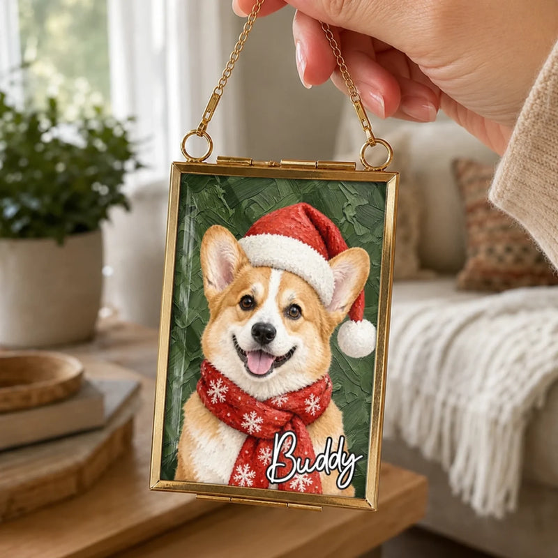 Custom Pet Photo Oil Painting Christmas Gifts for Dog And Cat Lovers - Personalized Frame Ornament