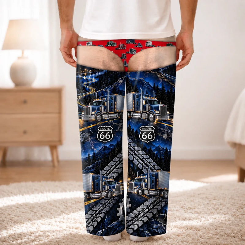 Custom Funny Semi Truck Route 66 Gifts for Truck Drivers - Personalized Pajama Pants