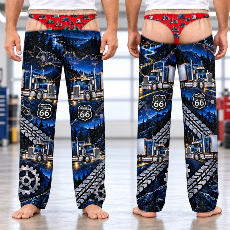 Custom Funny Semi Truck Route 66 Gifts for Truck Drivers - Personalized Pajama Pants