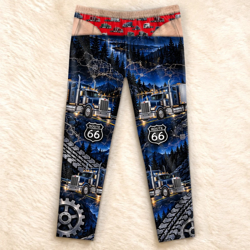 Custom Funny Semi Truck Route 66 Gifts for Truck Drivers - Personalized Pajama Pants