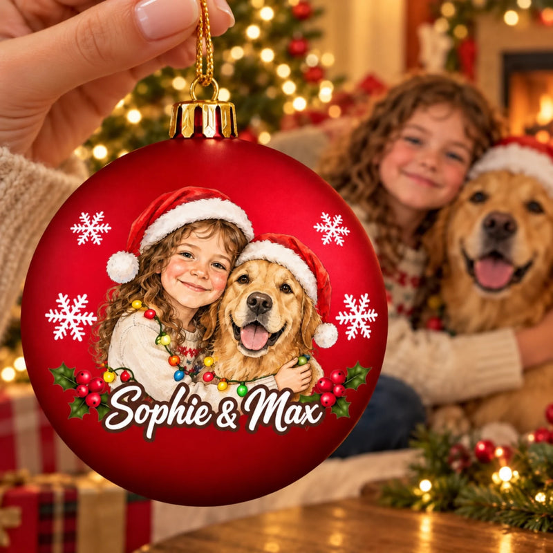 Custom Photo Christmas Keepsake Gifts For Family, Couples, Pet Lovers - Personalized Full Wrap Ball Ornament