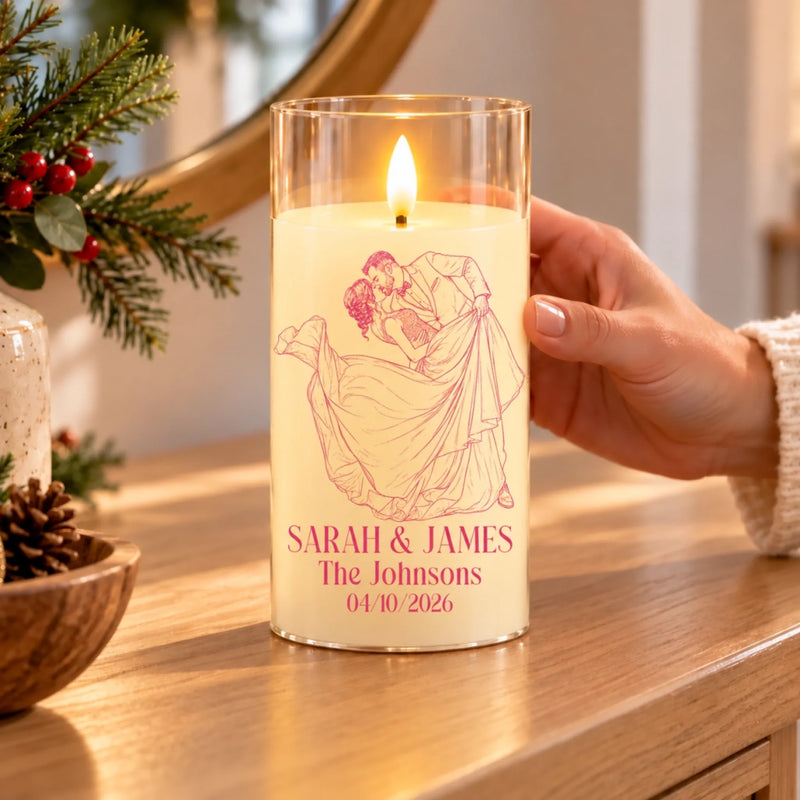 Custom Photo Anniversary Wedding Christmas Gifts For Couple, Husband Wife - Personalized LED Candle Light