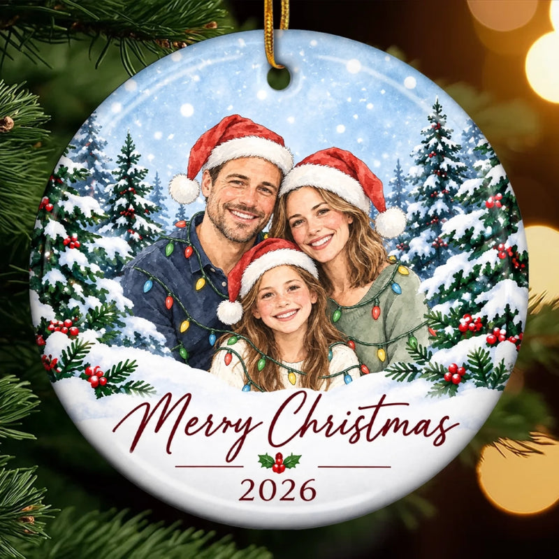 Custom Photo Merry Moments Together Christmas  Gifts For Family, Couples, Kids, Pet Lovers - Personalized Ceramic Ornament