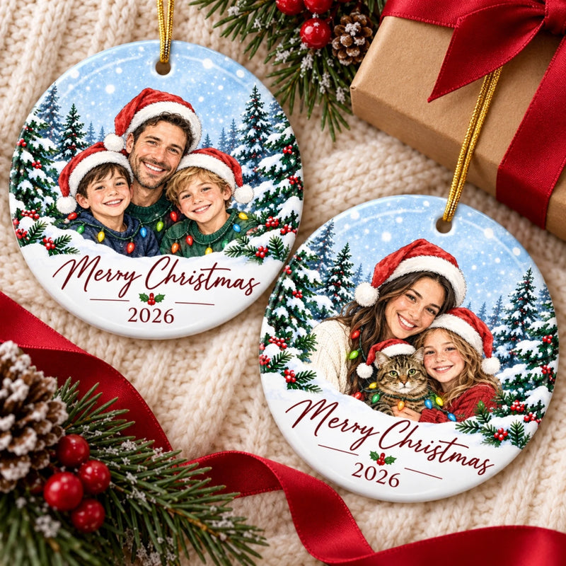 Custom Photo Merry Moments Together Christmas  Gifts For Family, Couples, Kids, Pet Lovers - Personalized Ceramic Ornament