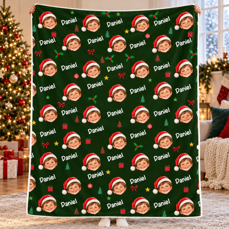 Custom Photo Christmas Santa Hat Gifts For Kids - Personalized Blanket