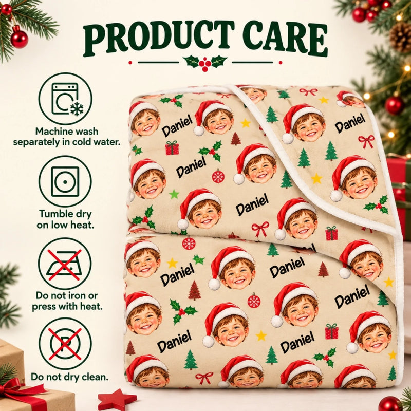 Custom Photo Christmas Santa Hat Gifts For Kids - Personalized Blanket