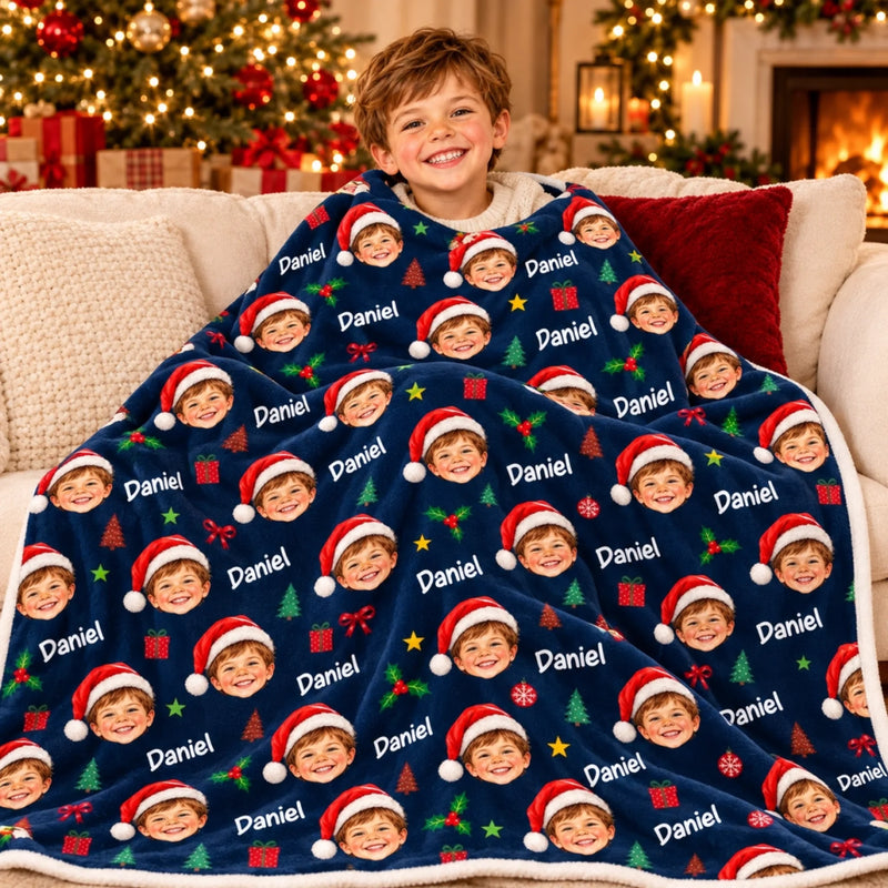 Custom Photo Christmas Santa Hat Gifts For Kids - Personalized Blanket