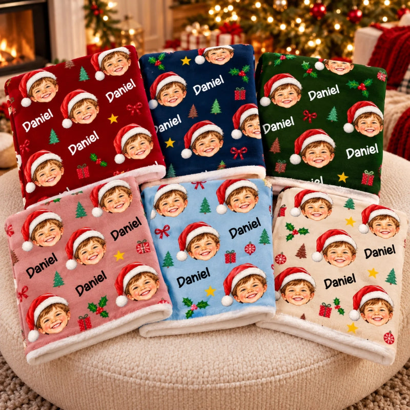 Custom Photo Christmas Santa Hat Gifts For Kids - Personalized Blanket