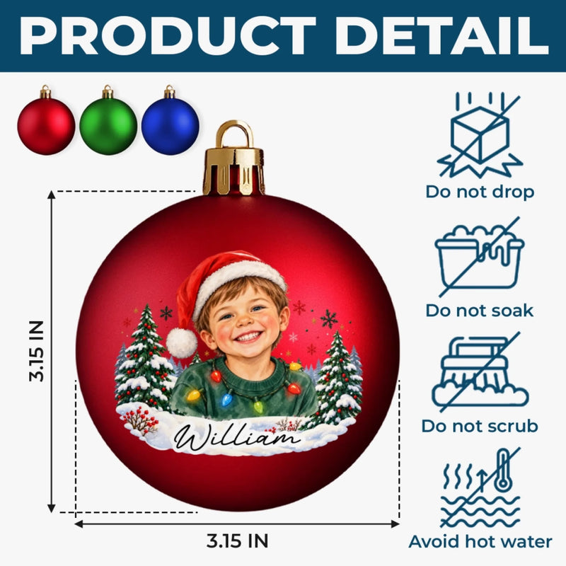 Custom Photo and Name Christmas Tree Gifts for Kids - Personalized Full Wrap Ball Ornament