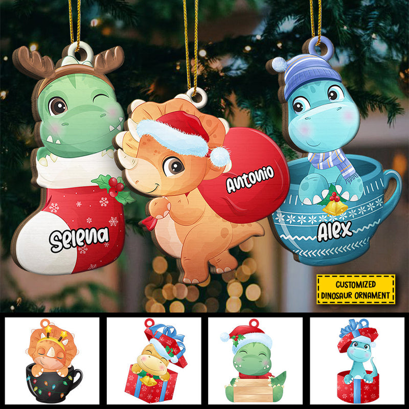 Happy A Roarrrsome Christmas - Personalized Custom Dino Shaped Wood Christmas Ornament