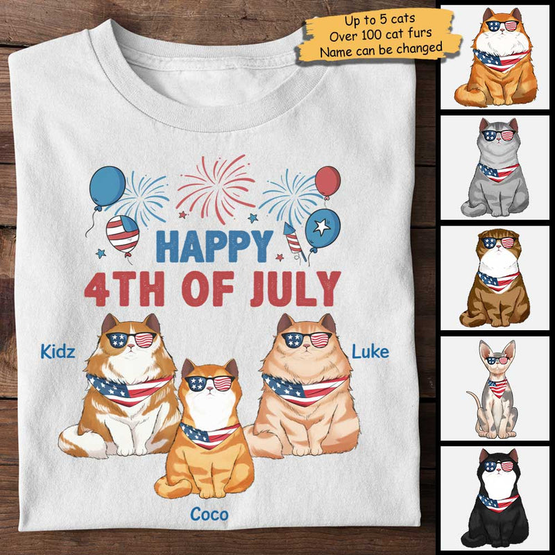 Happy 4th Of July American Cat - Gift For 4th Of July - Personalized Unisex T-Shirt